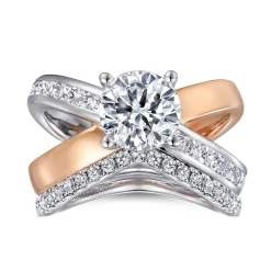 Hot Gabriel & Co. Betty - 14K White-Rose Gold Round Split Shank Hidden Halo Diamond Engagement Ring