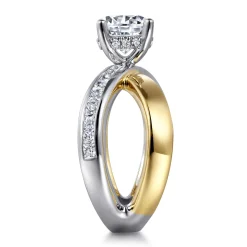 Clearance Gabriel & Co. Betty - 14K White-Yellow Gold Round Split Shank Hidden Halo Diamond Engagement Ring