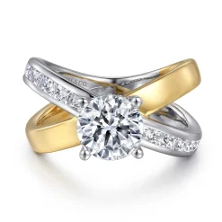 Clearance Gabriel & Co. Betty - 14K White-Yellow Gold Round Split Shank Hidden Halo Diamond Engagement Ring