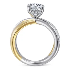 Clearance Gabriel & Co. Betty - 14K White-Yellow Gold Round Split Shank Hidden Halo Diamond Engagement Ring