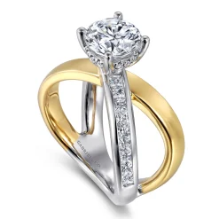 Clearance Gabriel & Co. Betty - 14K White-Yellow Gold Round Split Shank Hidden Halo Diamond Engagement Ring