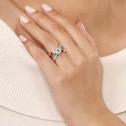 Clearance Gabriel & Co. Betty - 14K White-Yellow Gold Round Split Shank Hidden Halo Diamond Engagement Ring