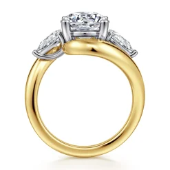 Sale Gabriel & Co. Beyond - 14K White-Yellow Gold Round Three Stone Diamond Engagement Ring
