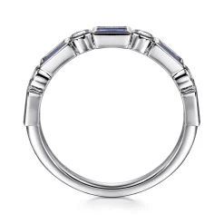 Sale Gabriel & Co. Billie - 14K White Gold Bezel Set Baguette Sapphire and Round Diamond Anniversary Band - 0.12 ct