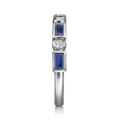 Sale Gabriel & Co. Billie - 14K White Gold Bezel Set Baguette Sapphire and Round Diamond Anniversary Band - 0.12 ct