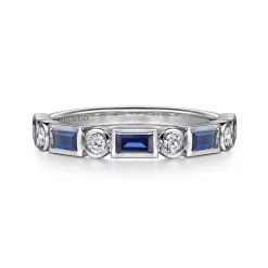 Sale Gabriel & Co. Billie - 14K White Gold Bezel Set Baguette Sapphire and Round Diamond Anniversary Band - 0.12 ct