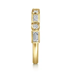 Clearance Gabriel & Co. Billie - 14K Yellow Gold Bezel Set Baguette and Round Diamond Anniversary Band - 0.55 ct