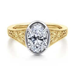 Outlet Gabriel & Co. Billy - Vintage Inspired 14K White-Yellow Gold Oval Solitaire Diamond Engagement Ring