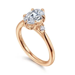 Sale Gabriel & Co. Blaise - 14K Rose Gold Oval Three Stone Diamond Engagement Ring