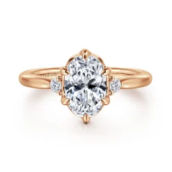 Sale Gabriel & Co. Blaise - 14K Rose Gold Oval Three Stone Diamond Engagement Ring