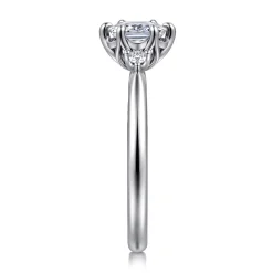 Best Gabriel & Co. Blaise - 14K White Gold Elongated Cushion Three Stone Diamond Engagement Ring