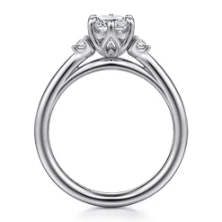 Best Gabriel & Co. Blaise - 14K White Gold Elongated Cushion Three Stone Diamond Engagement Ring