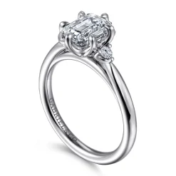 Clearance Gabriel & Co. Blaise - 14K White Gold Emerald Cut Three Stone Diamond Engagement Ring
