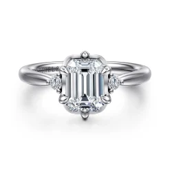 Clearance Gabriel & Co. Blaise - 14K White Gold Emerald Cut Three Stone Diamond Engagement Ring
