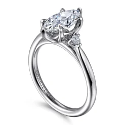 New Gabriel & Co. Blaise - 14K White Gold Marquise Shape Three Stone Diamond Engagement Ring