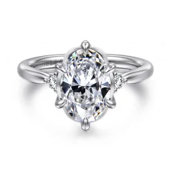 Sale Gabriel & Co. Blaise - 14K White Gold Oval Three Stone Diamond Engagement Ring