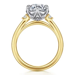 Online Gabriel & Co. Blaise - 14K White-Yellow Gold Round Three Stone Diamond Engagement Ring