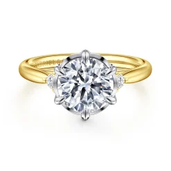 Online Gabriel & Co. Blaise - 14K White-Yellow Gold Round Three Stone Diamond Engagement Ring