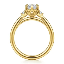 Best Gabriel & Co. Blaise - 14K Yellow Gold Elongated Cushion Three Stone Diamond Engagement Ring