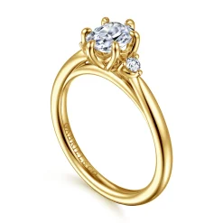 Best Gabriel & Co. Blaise - 14K Yellow Gold Elongated Cushion Three Stone Diamond Engagement Ring