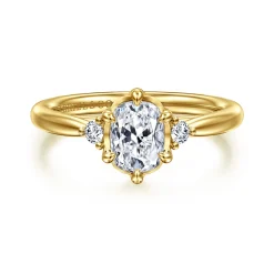 Best Gabriel & Co. Blaise - 14K Yellow Gold Elongated Cushion Three Stone Diamond Engagement Ring