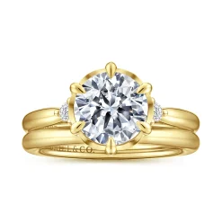 Sale Gabriel & Co. Blaise - 14K Yellow Gold Round Three Stone Diamond Engagement Ring