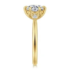 Sale Gabriel & Co. Blaise - 14K Yellow Gold Round Three Stone Diamond Engagement Ring