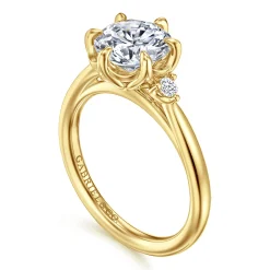 Sale Gabriel & Co. Blaise - 14K Yellow Gold Round Three Stone Diamond Engagement Ring