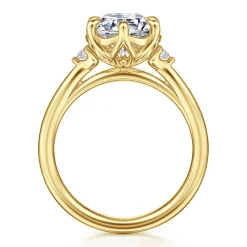 Sale Gabriel & Co. Blaise - 14K Yellow Gold Round Three Stone Diamond Engagement Ring