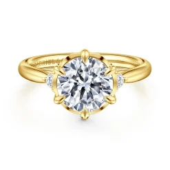 Sale Gabriel & Co. Blaise - 14K Yellow Gold Round Three Stone Diamond Engagement Ring