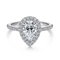 Clearance Gabriel & Co. Blossom - 14K White Gold Pear Shape Halo Diamond Engagement Ring