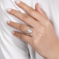 Clearance Gabriel & Co. Blossom - 14K White Gold Pear Shape Halo Diamond Engagement Ring