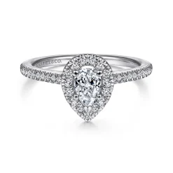 Discount Gabriel & Co. Blossom - 14K White Gold Pear Shape Halo Diamond Engagement Ring
