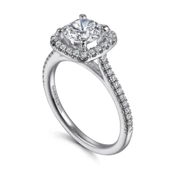 Hot Gabriel & Co. Blossom - 14K White Gold Round Halo Diamond Engagement Ring