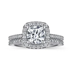 Hot Gabriel & Co. Blossom - 14K White Gold Round Halo Diamond Engagement Ring