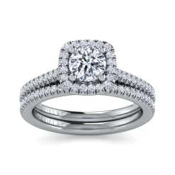 Outlet Gabriel & Co. Blossom - 14K White Gold Round Halo Diamond Engagement Ring