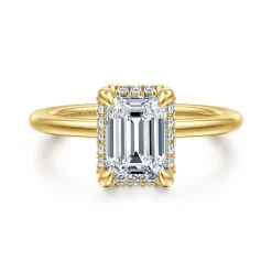 Discount Gabriel & Co. Bonnie - 14K Yellow Gold Emerald Cut Hidden Halo Diamond Engagement Ring