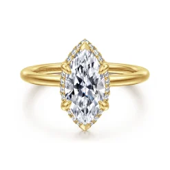 New Gabriel & Co. Bonnie - 14K Yellow Gold Marquise Shape Hidden Halo Diamond Engagement Ring