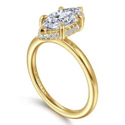 New Gabriel & Co. Bonnie - 14K Yellow Gold Marquise Shape Hidden Halo Diamond Engagement Ring