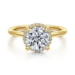 New Gabriel & Co. Bonnie - 14K Yellow Gold Round Hidden Halo Diamond Engagement Ring