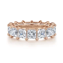 Clearance Gabriel & Co. Bordeaux - 14K Rose Gold Princess Cut Shared Prong Diamond Eternity Band - 7.5 ct