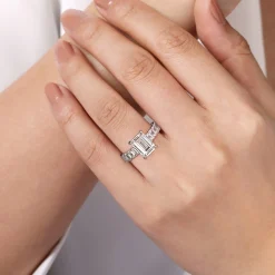 Clearance Gabriel & Co. Brava - 14K White Gold Emerald Cut Diamond Engagement Ring