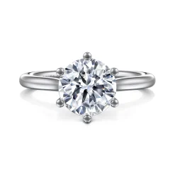 Best Gabriel & Co. Brave - 14K White Gold 6 Prong Round Solitaire Diamond Engagement Ring