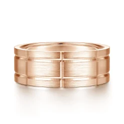 Clearance Gabriel & Co. Brian - 14K Rose Gold 8mm - Checkered Pattern Men's Wedding Band in Satin Finish