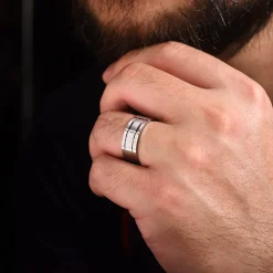 Discount Gabriel & Co. Brian - 14K White Gold 8mm - Checkered Pattern Men's Wedding Band in Satin Finish