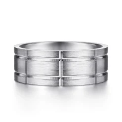 Discount Gabriel & Co. Brian - 14K White Gold 8mm - Checkered Pattern Men's Wedding Band in Satin Finish