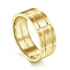 Hot Gabriel & Co. Brian - 14K Yellow Gold 8mm - Checkered Pattern Men's Wedding Band in Satin Finish