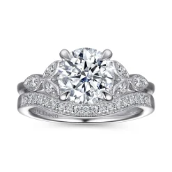 Outlet Gabriel & Co. Brigida - Vintage Inspired 14K White Gold Round Diamond Engagement Ring