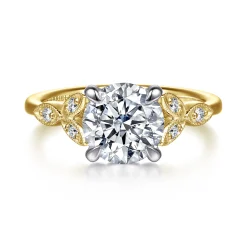 Sale Gabriel & Co. Brigida - Vintage Inspired 14K White-Yellow Gold Round Diamond Engagement Ring
