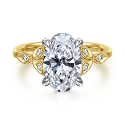 Gabriel & Co. Brigida - Vintage Inspired 14K Yellow Gold Oval Diamond Engagement Ring